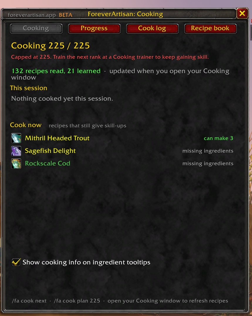 Cooking main tab