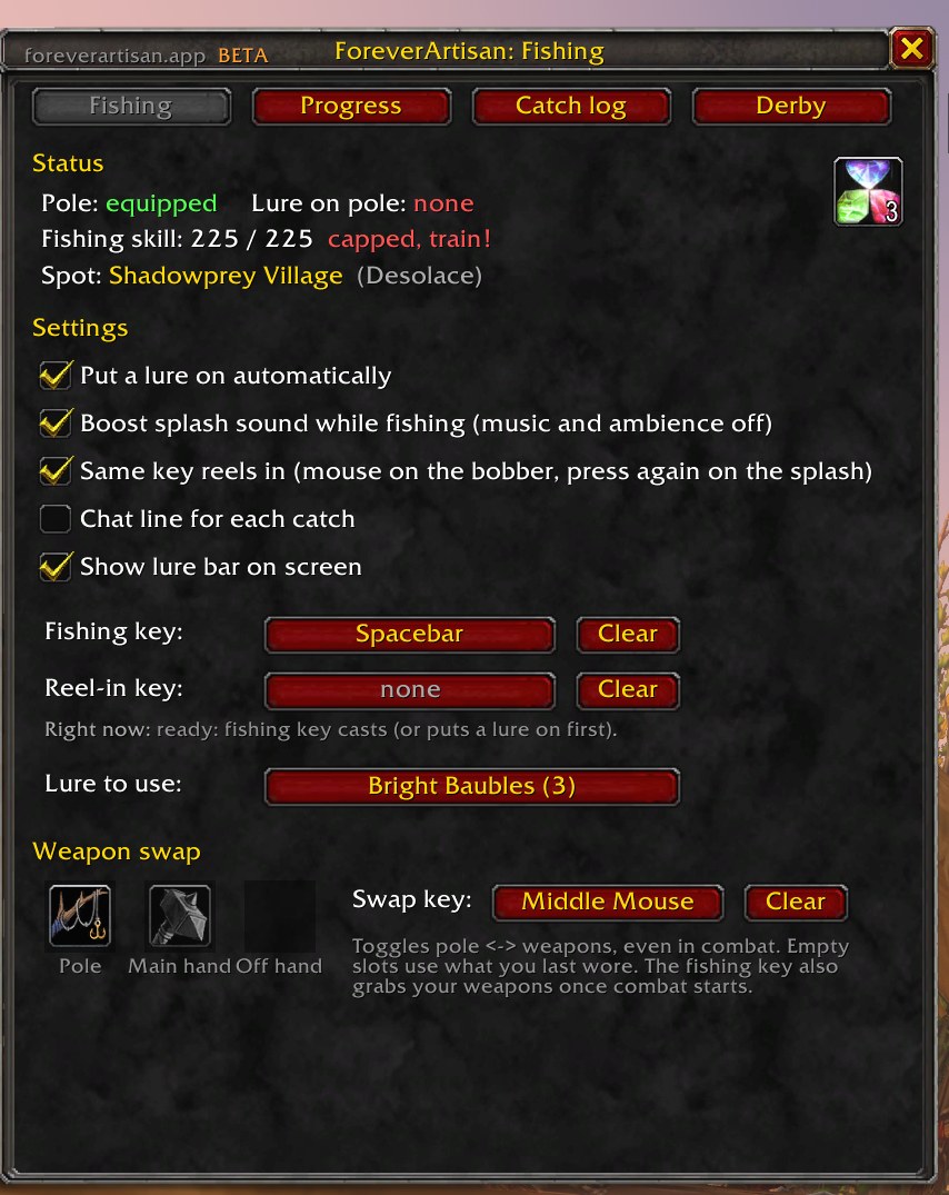 Fishing main tab