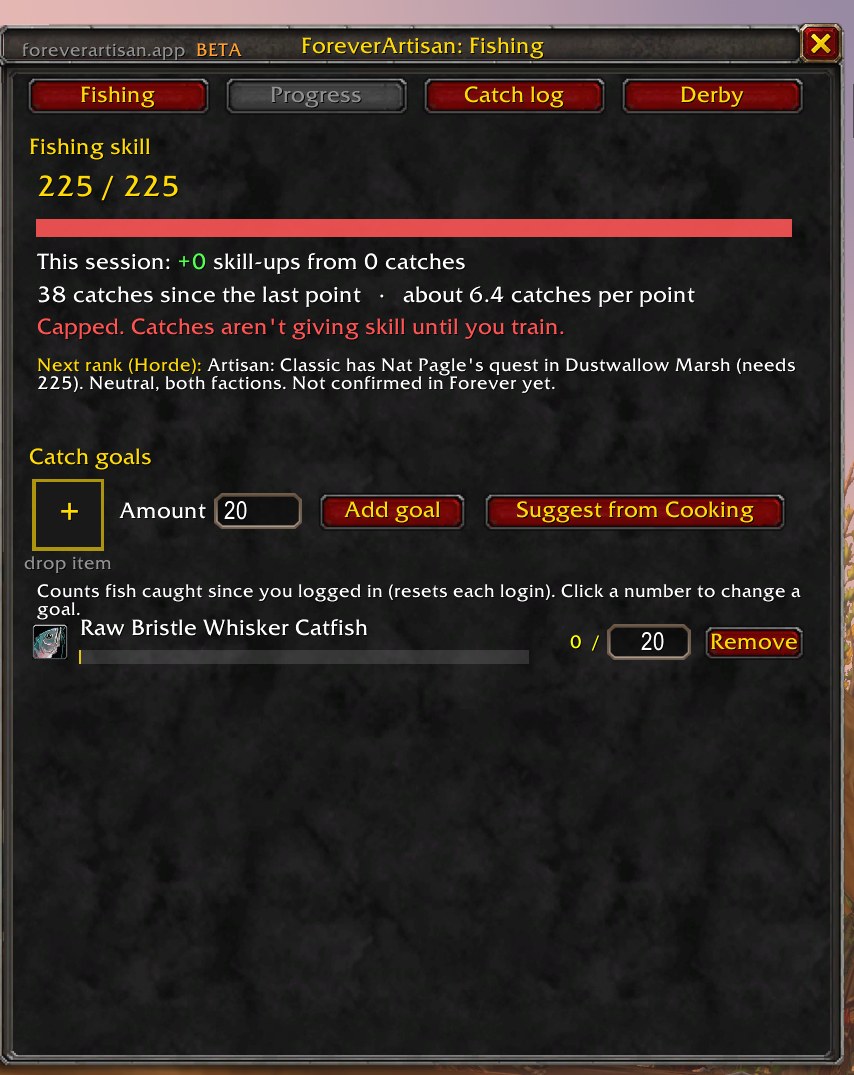 Fishing progress tab