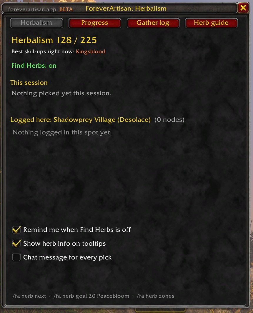 Herbalism main tab