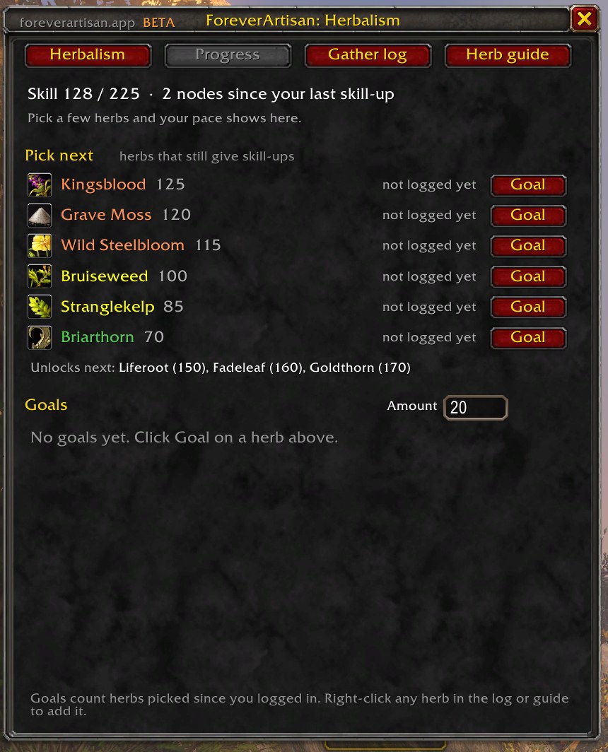 Herbalism progress tab
