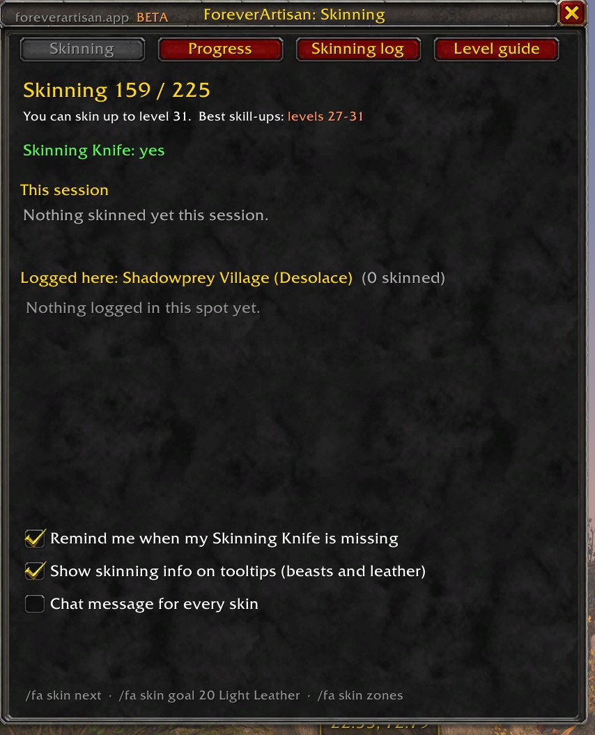 Skinning main tab